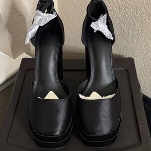 Amazon Black Satin Platform Heels
